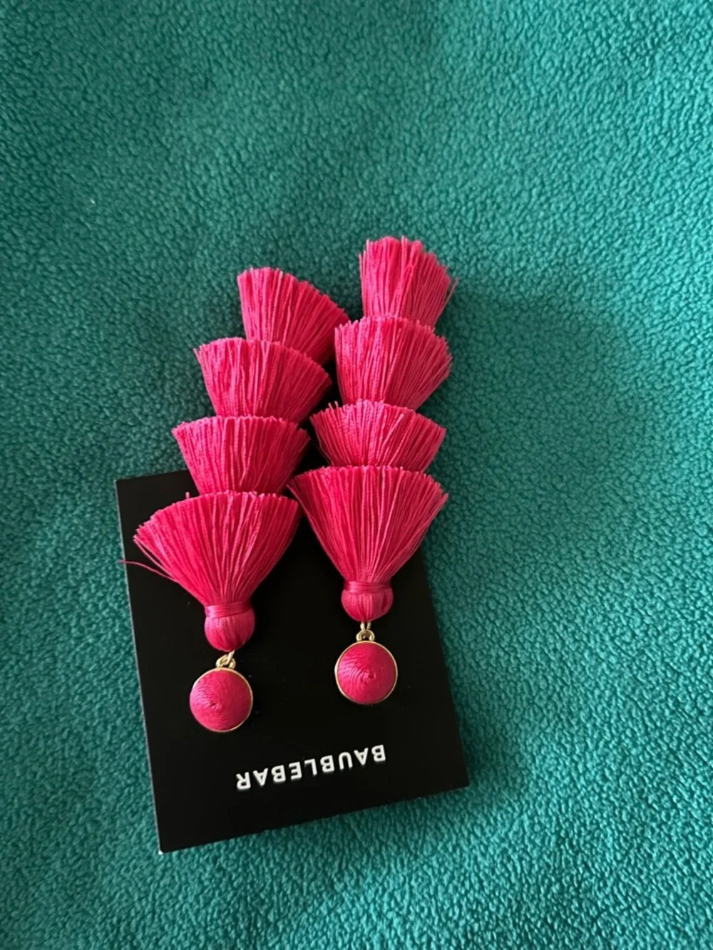 BaubleBar Fuchsia Tiered Tassel Drop Earrings - Picture 3 of 5